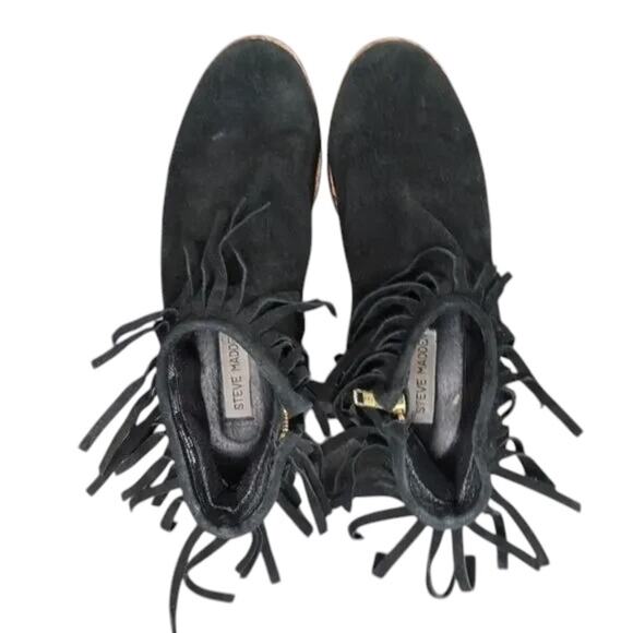 Steve Madden Shoes Womens 7 Booties Fringe Casual Fashion Leather Ankle Boot Zip - Picture 5 of 13